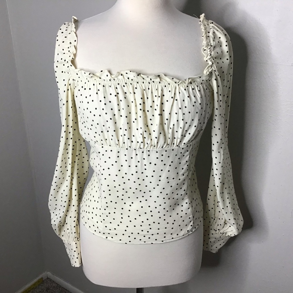 REFORMATION Square Neck Top White Black Polka Dots Sz 10